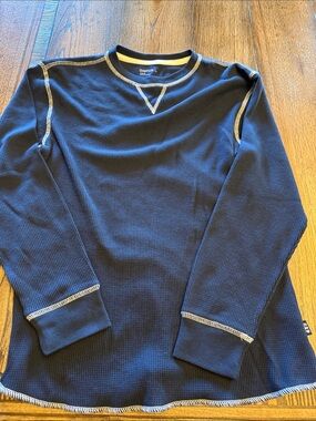 GAP Navy Waffle Thermal Long Sleeve with white Contrast Stitching